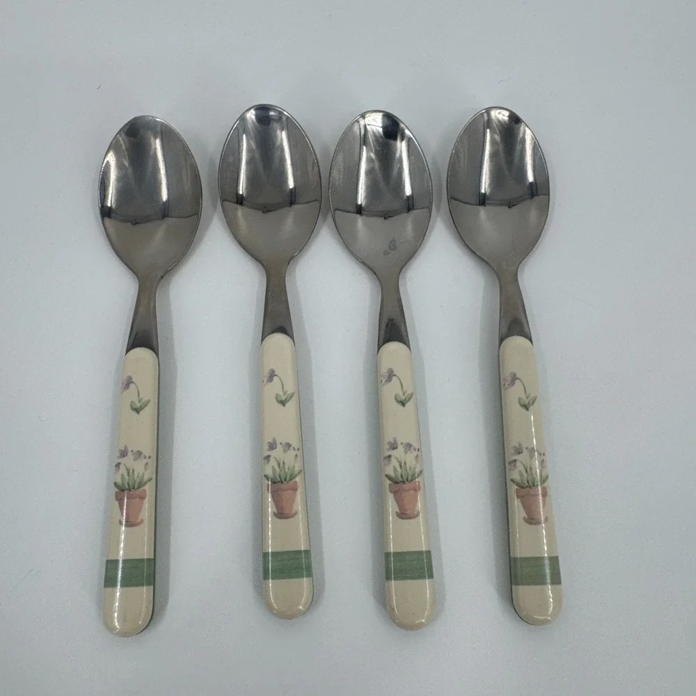 4‎ Pfaltzgraff Flower Garden Teaspoons Plastic/Stainless Country Floral